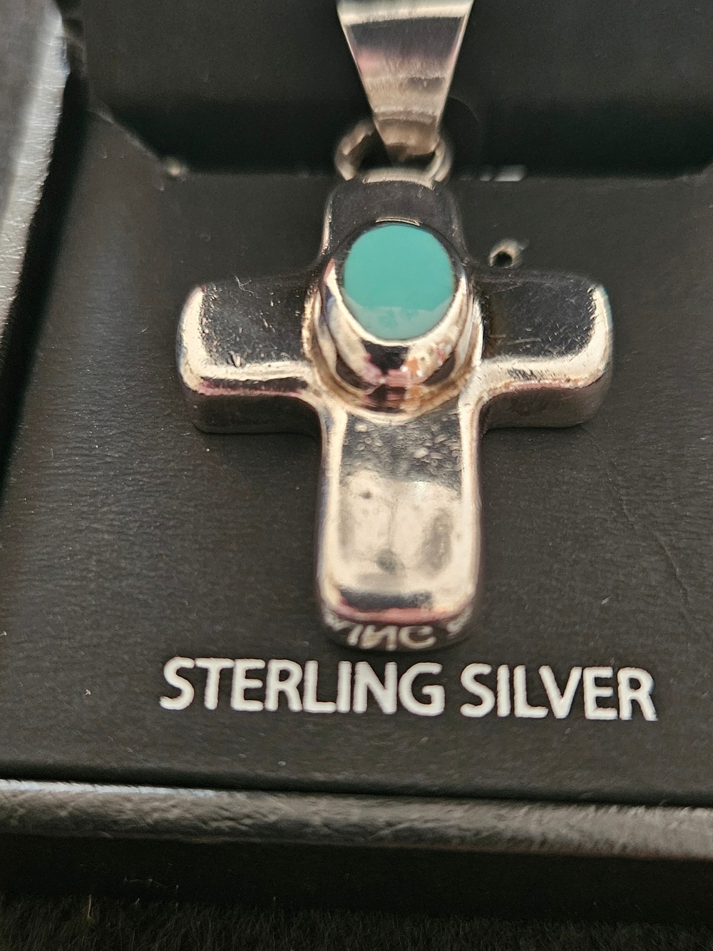 Vintage 925 Sterling Silver Turquoise Cross Pendant with Turquoise Accent